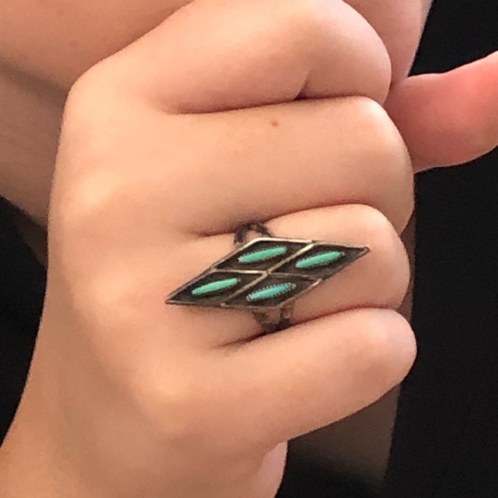 Bronze Colored Diamond-Shaped Ring with Blue Stone